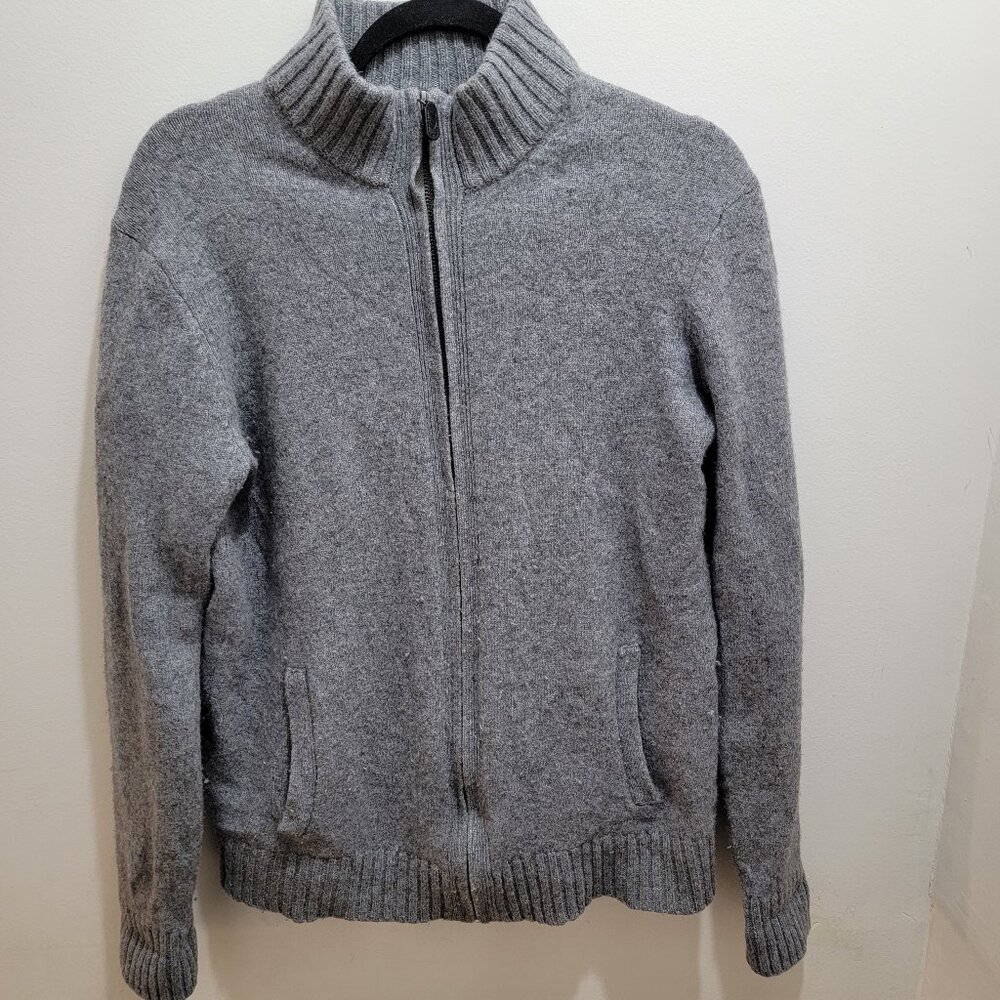 Black Brown 1826 Melange Grey Lambswool Fine Knit Zip Sweater Cardigan M Used